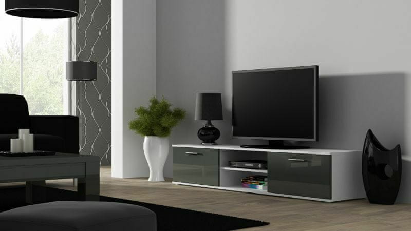 eoshop TV stolík Soho, 180 cm, biela / šedá lesk